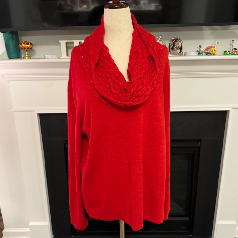 ❤️ Katherine Kelly Cashmere Red Cable Cowl Neck Sweater — Size XL